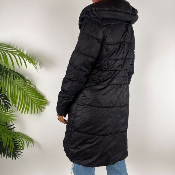 Women's Y2K H&M Classy Minimalist Black Longline Winter Puffer Parka Coat / 4 - Picture 2 of 10